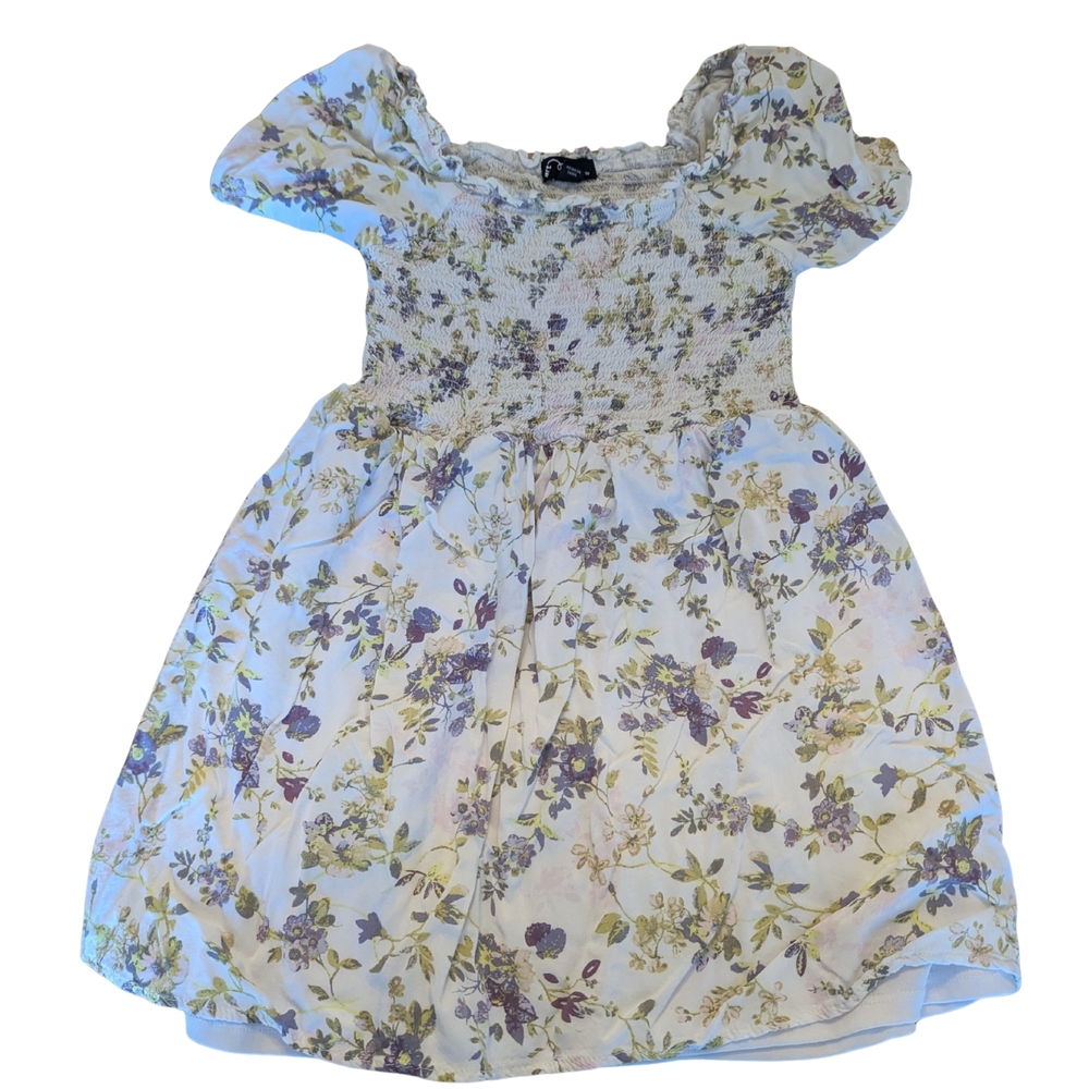 EUC Art Class Girls Medium 7/8 Smocked Floral Mini Dress Purple Green Lined